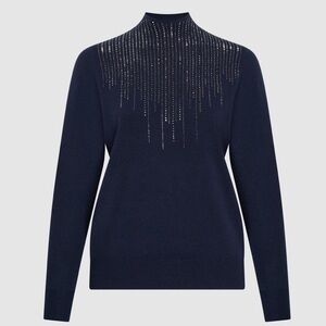 Laura Rhinestone Mock Neck Sweater Marine Blue